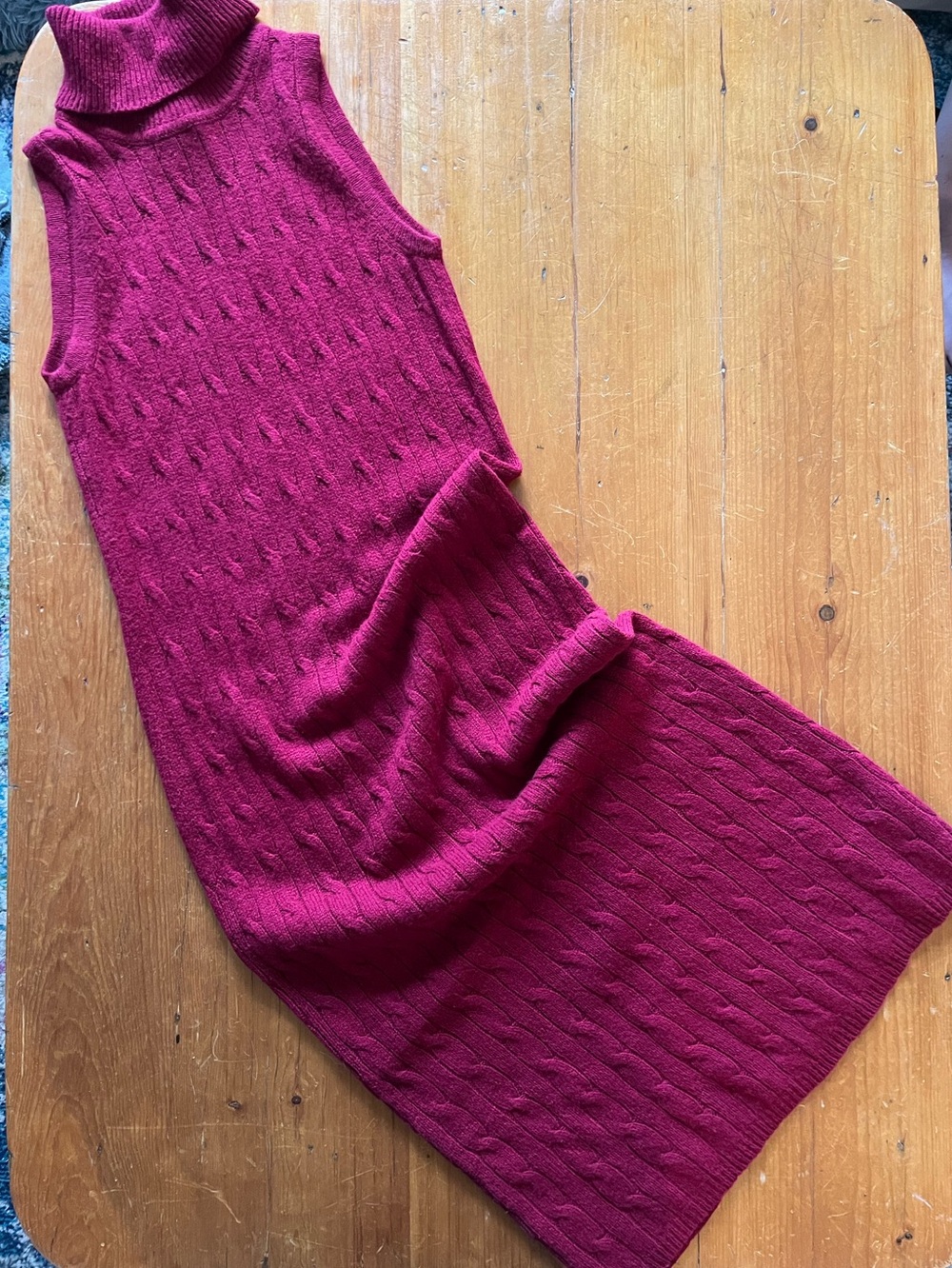 Vintage Lauren Ralph Lauren Silk & Wool Sleeveless Cable-Knit Turtleneck Dress